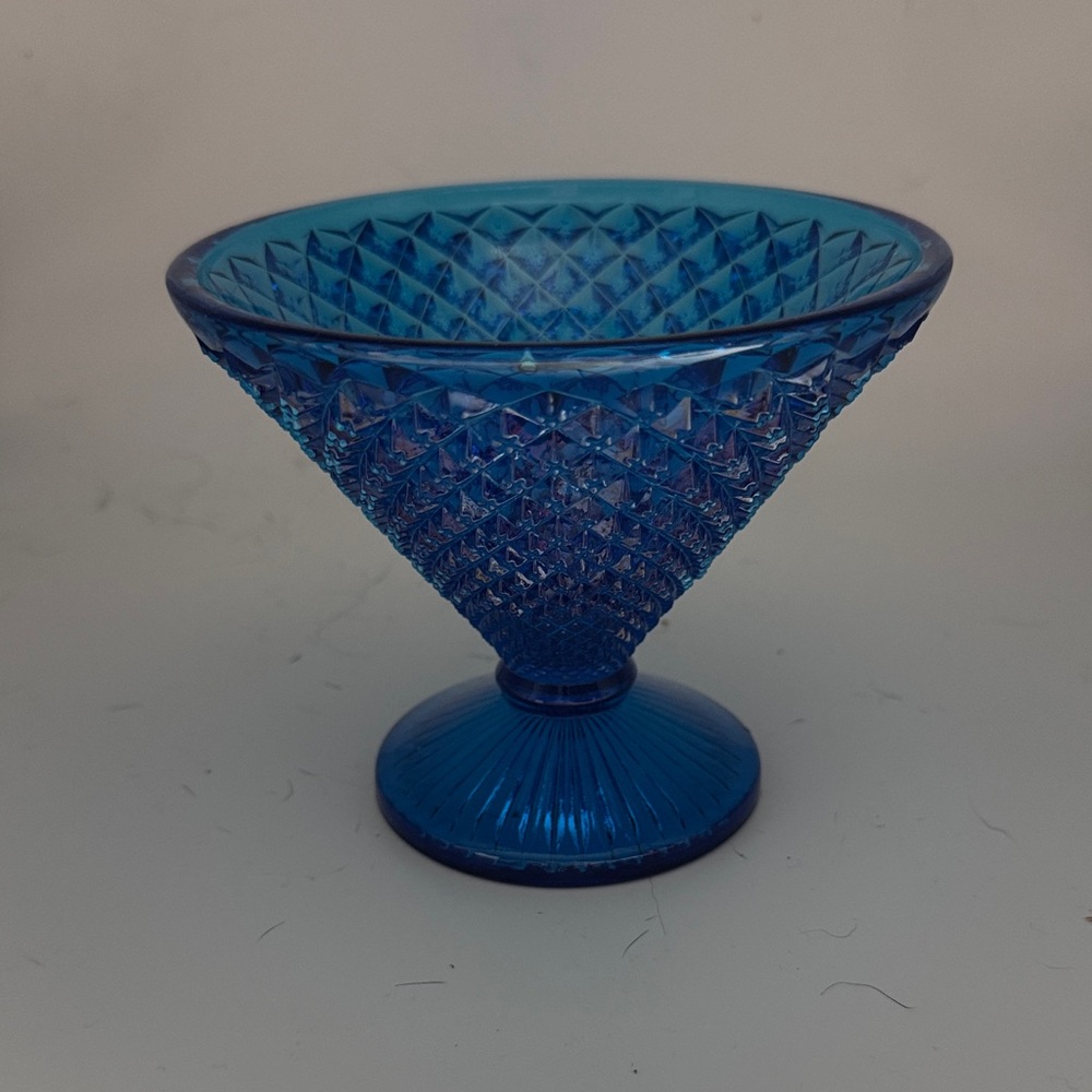 Blue Glass Diamond Pattern Candy Dish - Picture 1 of 5